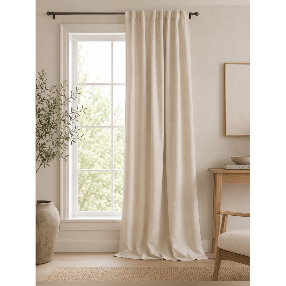 Quince European Linen Blackout Curtain Panel 48x84 Cream NWOT